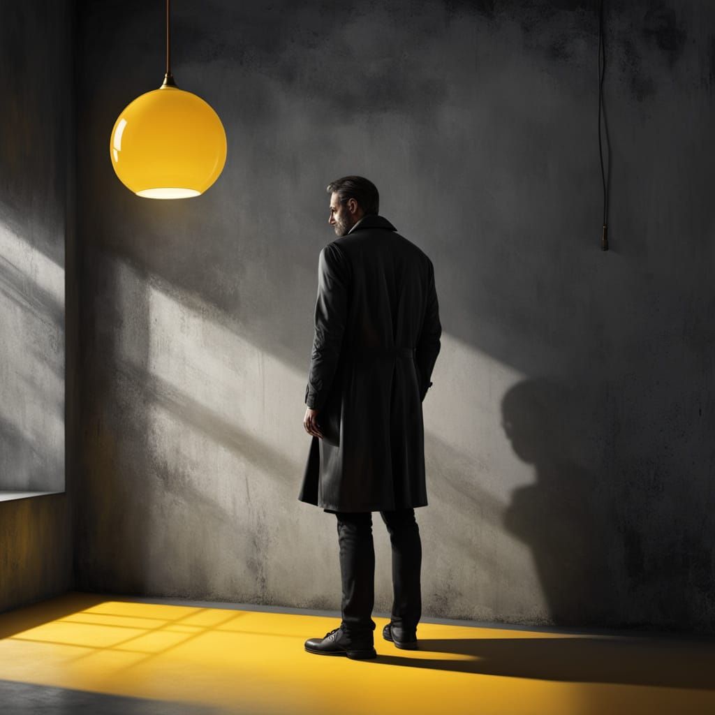 Solitary Man in Dark Room with Dramatic Lighting