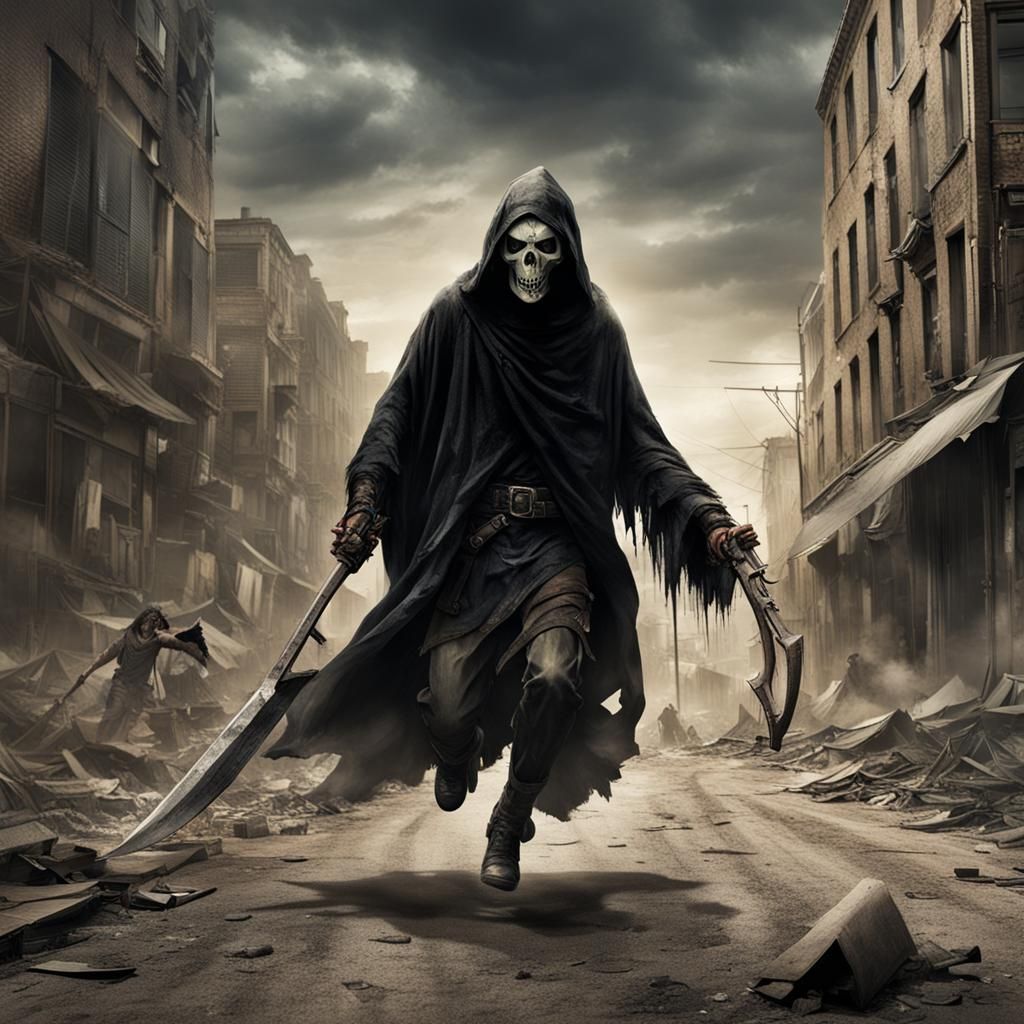 Grim Reaper in Post-Apocalyptic City