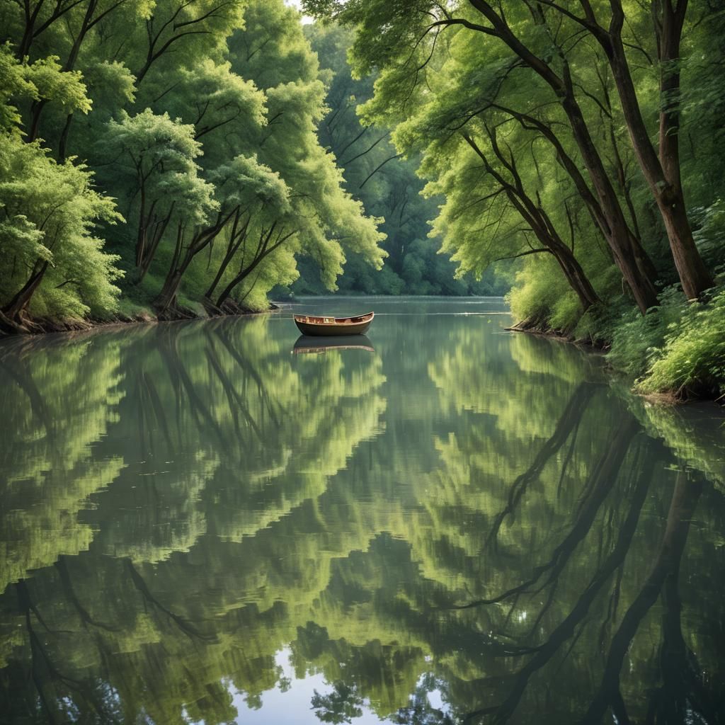 Tranquil River Scene with Lush Green Trees