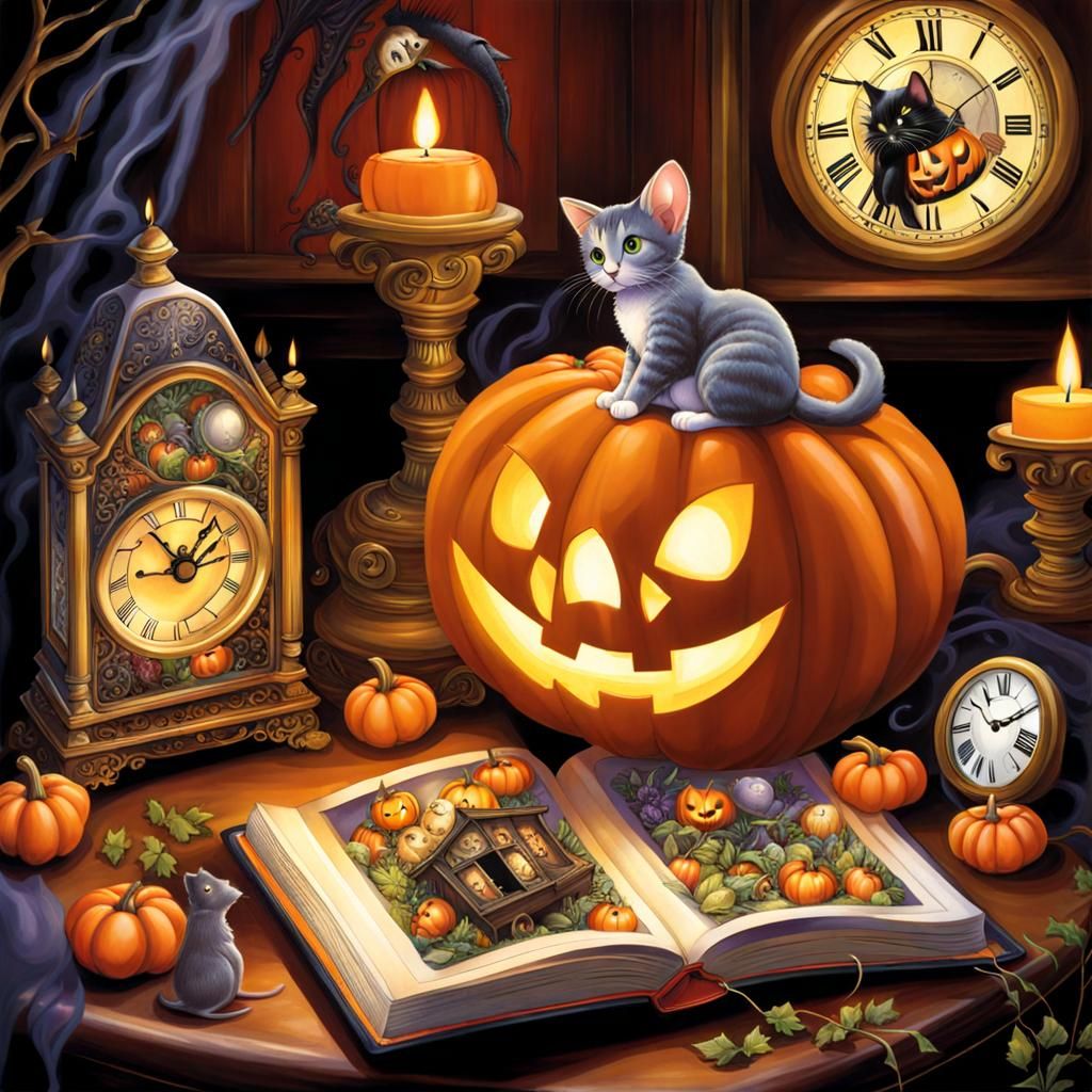 Halloween Hidden Object Scene: Cat, Mouse, and Candle