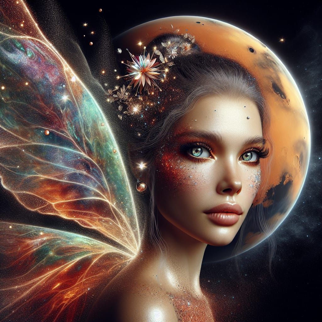 a hyperrealistic portrait of the planet Mars as a beautiful ...