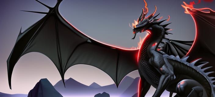 Black Dragon on Mountaintop: Dark Fantasy Concept Art