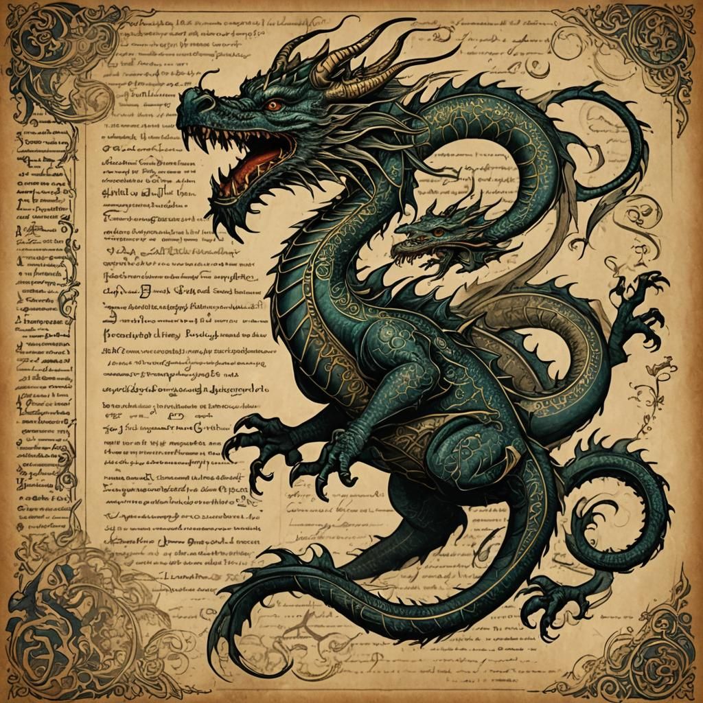 Vintage Book Page with Dragon Illustration