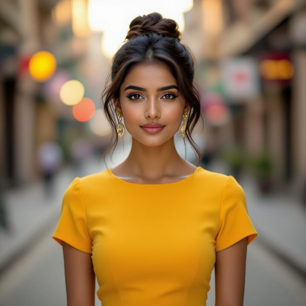 Pretty Indian Woman in Yellow Top and Pencil Skirt