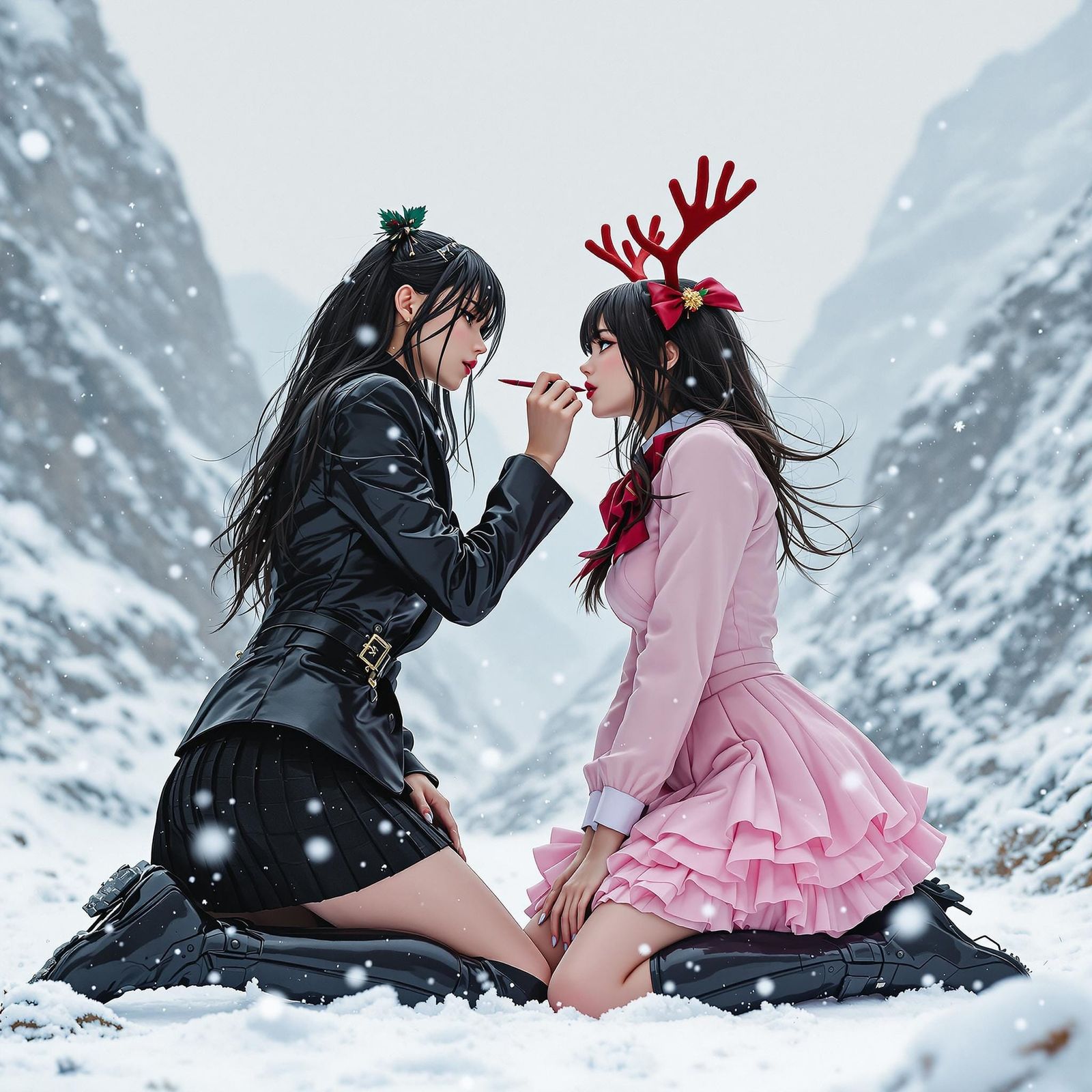 Sleek Schoolgirl Idol Applies Lipstick to Adoring Fan in Sno...