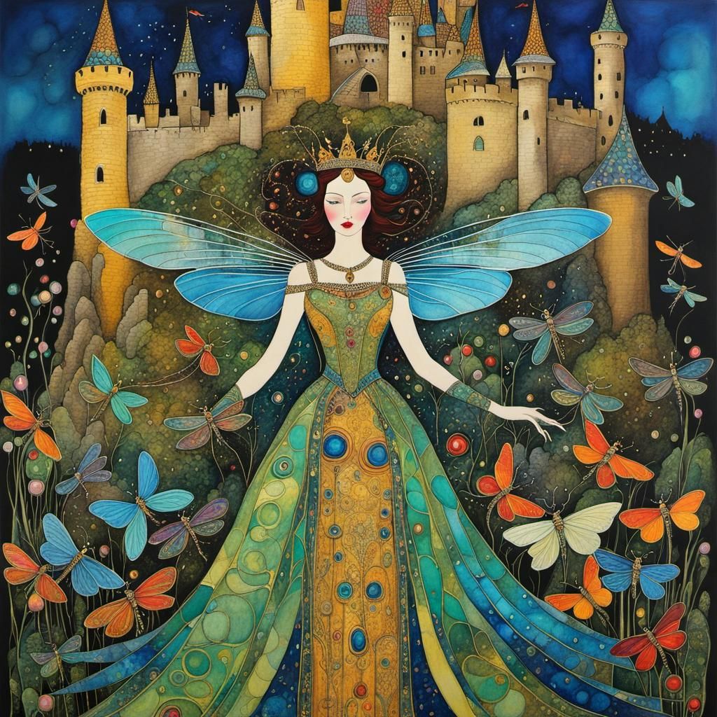 Queen at Medieval Castle in Abstract Alcohol Ink