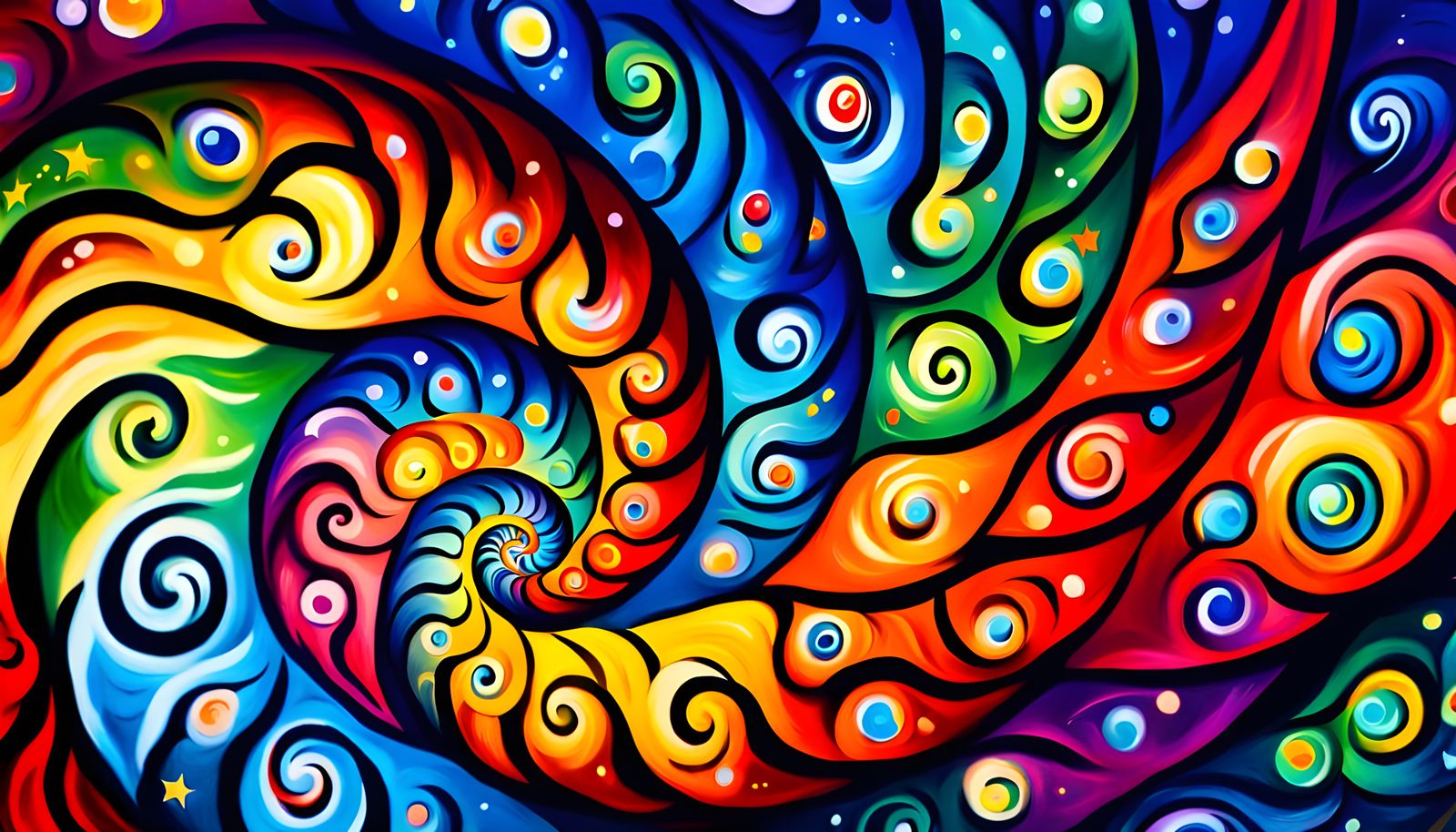 Cosmic Ammonite Swirls in Vibrant Rainbow Colors
