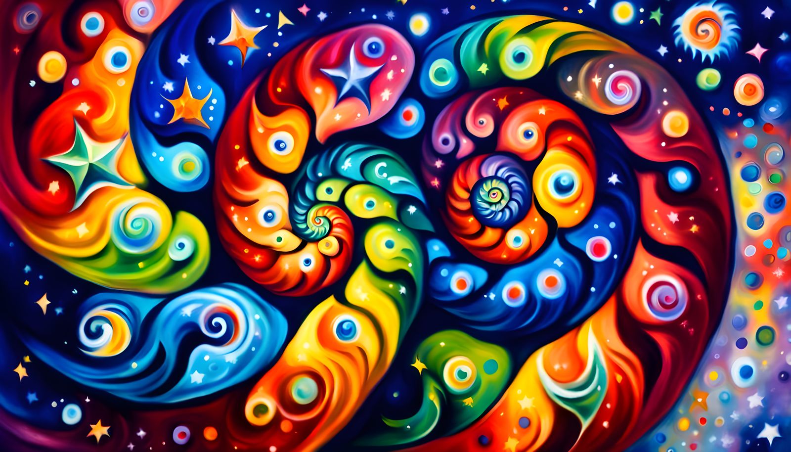 Cosmic Ammonite Swirls in Vibrant Colors
