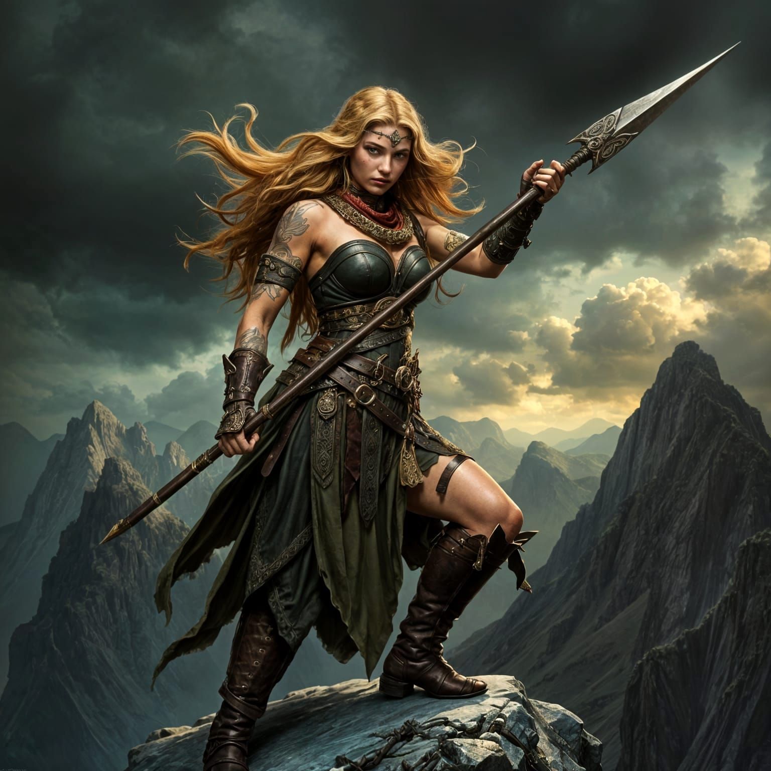 Fierce Celtic Warrior Queen in Fantasy Landscape