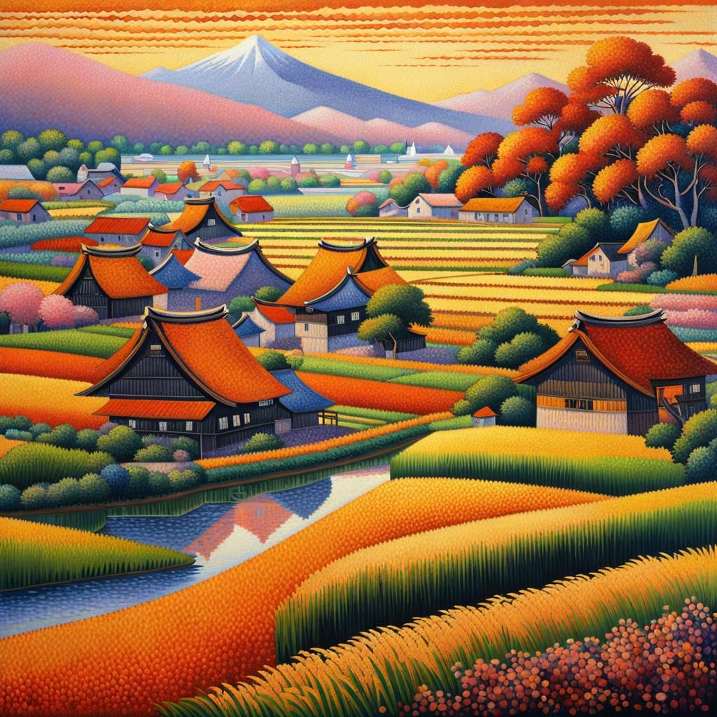 Pointillism : rice fields