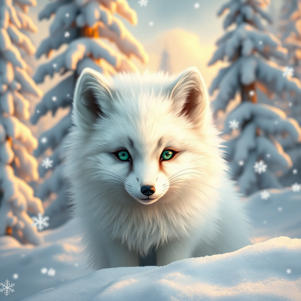 Fluffy Arctic Fox Portrait in Art Nouveau Style