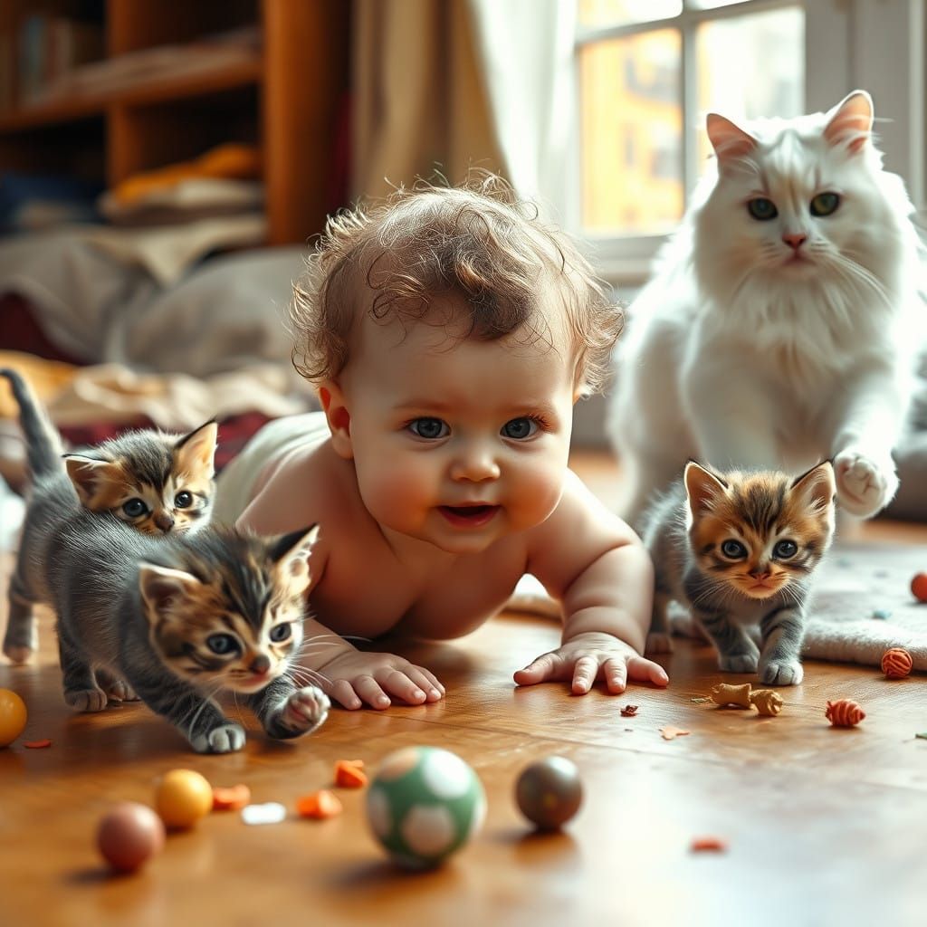 Whimsical Family Gathering in a Sunlit Room, in a Realistic...