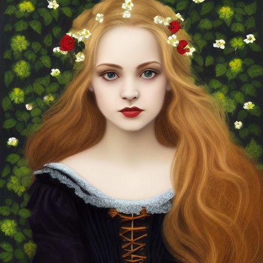 Victorian Ophelia Portrait with Flowers and Ivy