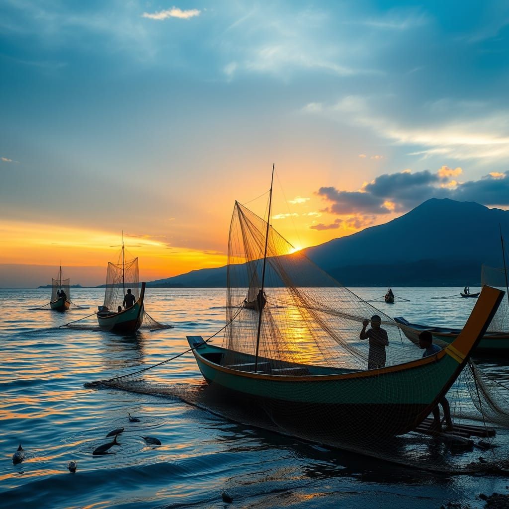 Balinese Fishermen at Sunrise: A Cinematic Scene