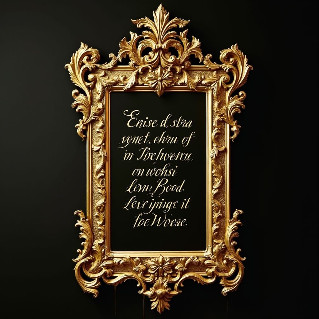 Ornate Mirror with Gold Frame and Mystical Inscription