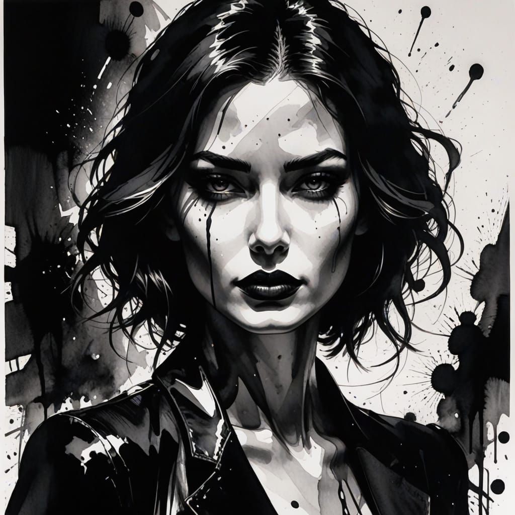 Elegant Supermodel in Cinematic Ink Art