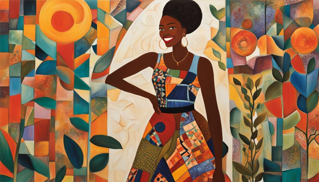 Radiant African American Girl in Expressive Geometric Style