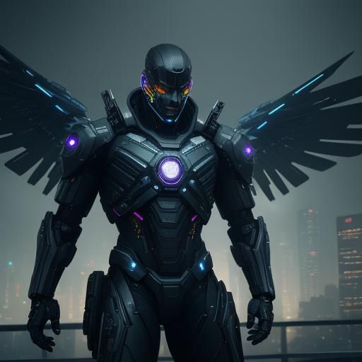 Cyberpunk Birds Soar Above Neon Cityscape