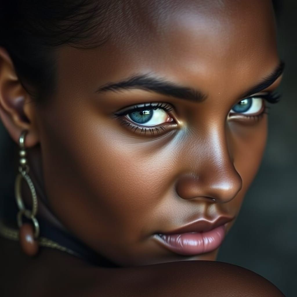 Hyperrealistic Portrait of a Woman with Tribal Jewelry