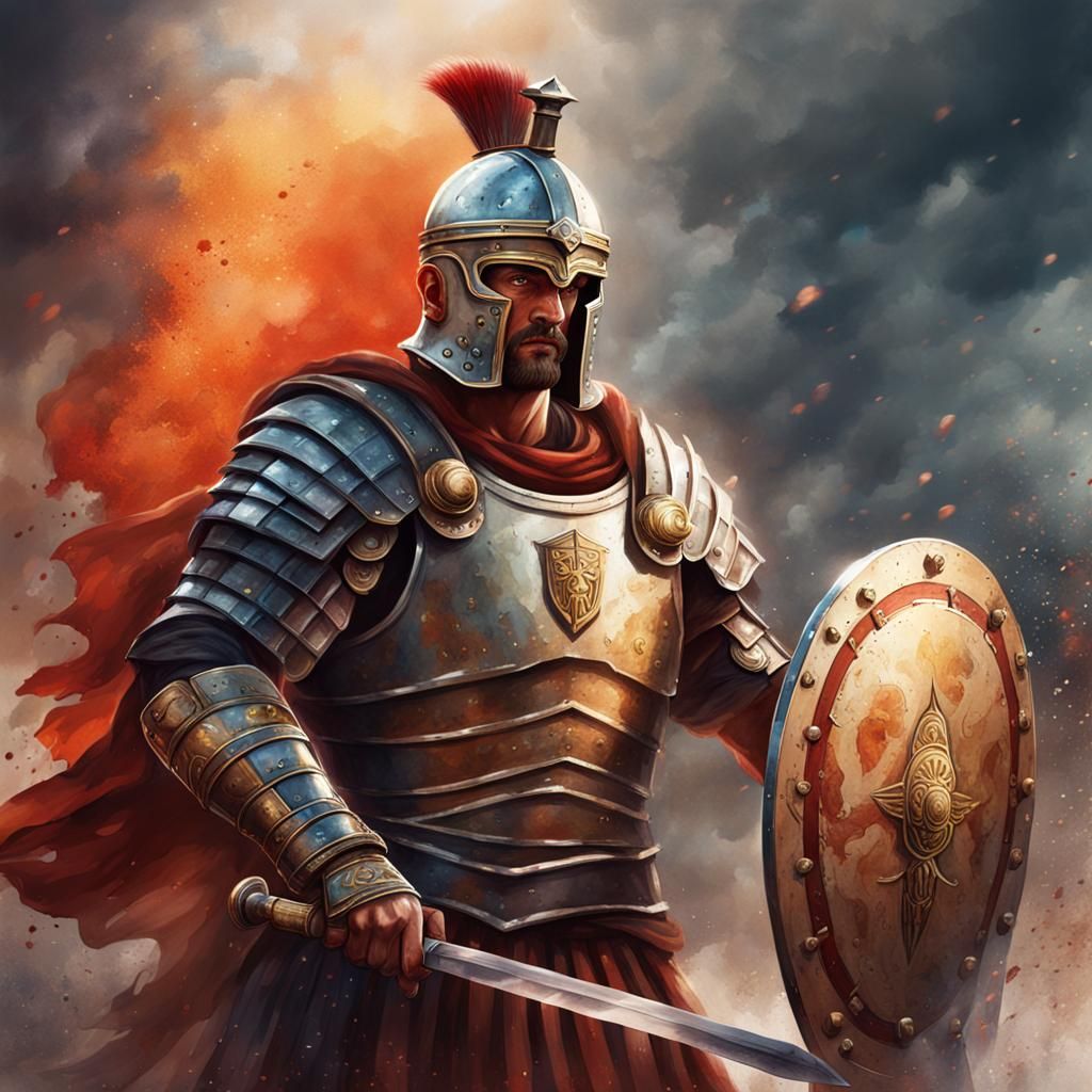 Roman Centurion Forging Sword: Watercolor Illustration