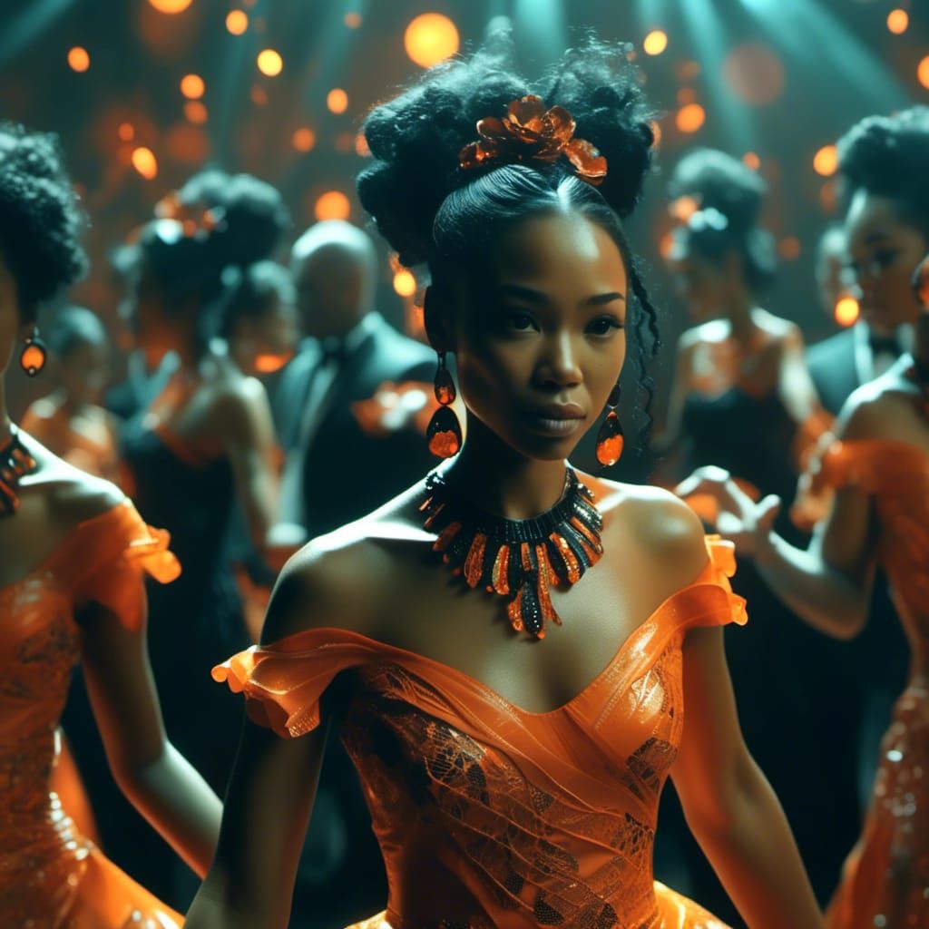 Blasian Woman Dancing at Club in 3D Double Exposure