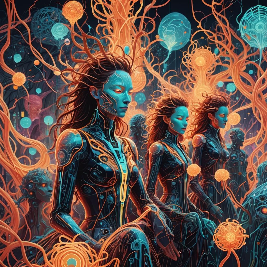 Neon Nomads Traverse Digital Landscape in Surreal Illustrati...