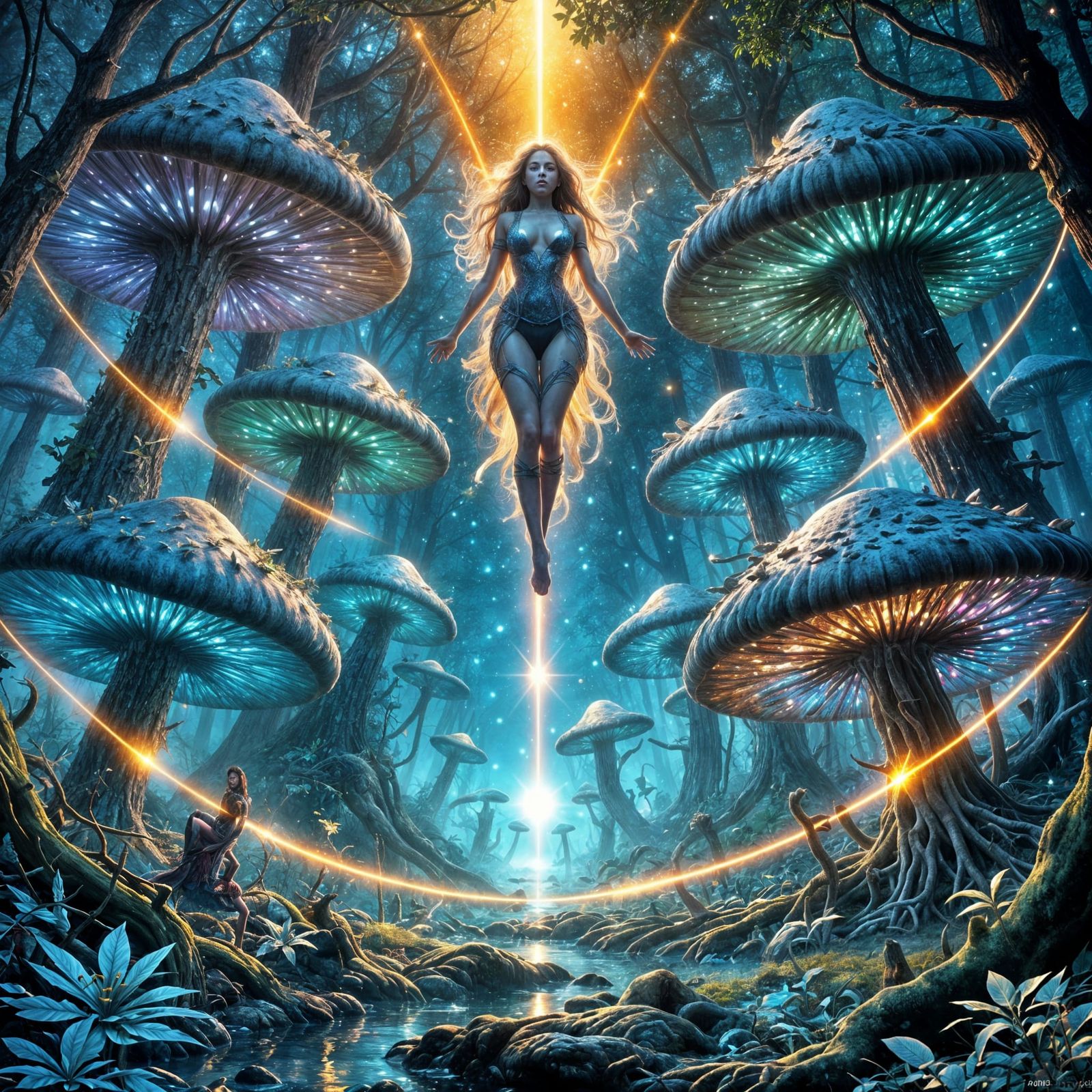 Ethereal Being Above Crystalline Forest