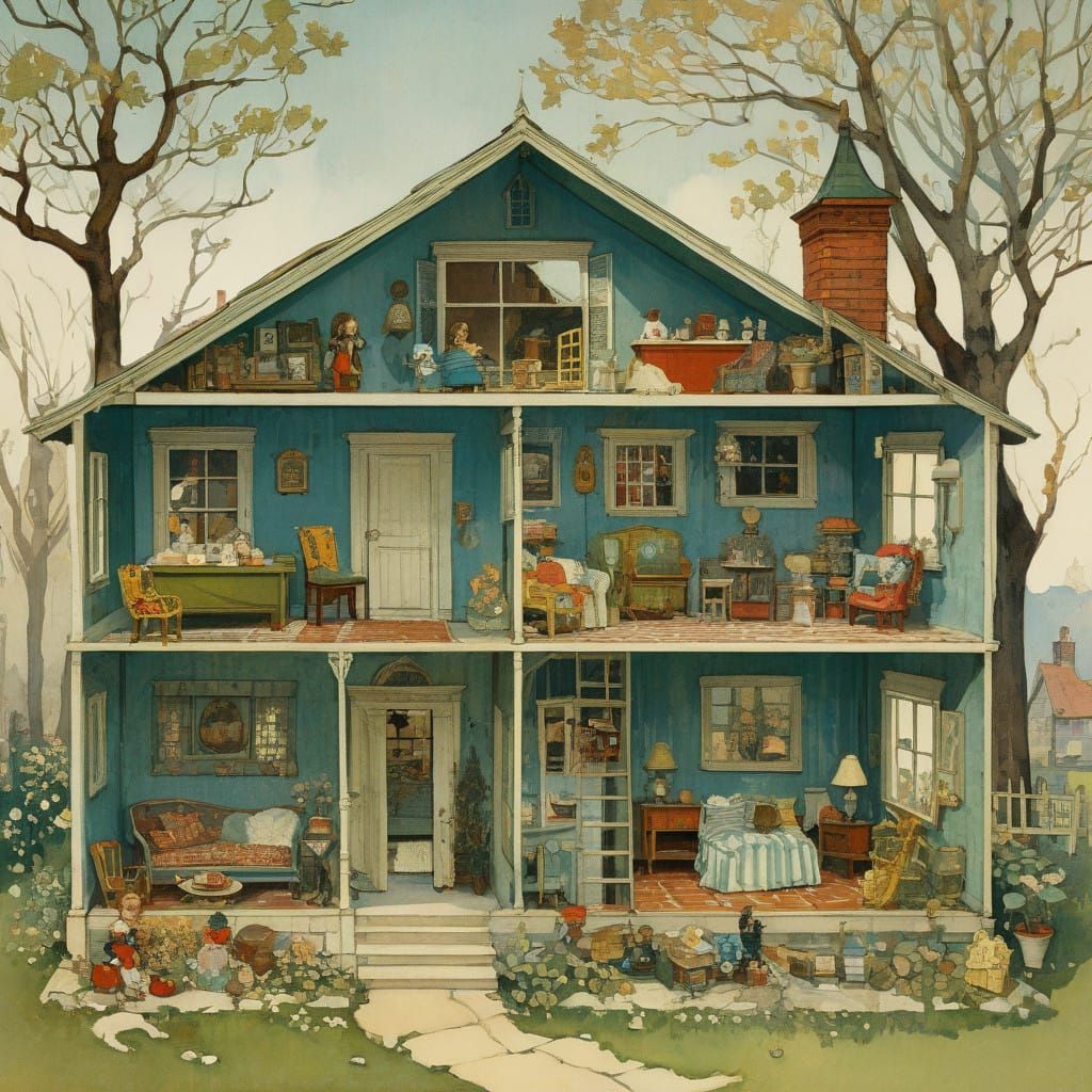 Edwardian Era Dollhouse Illustration