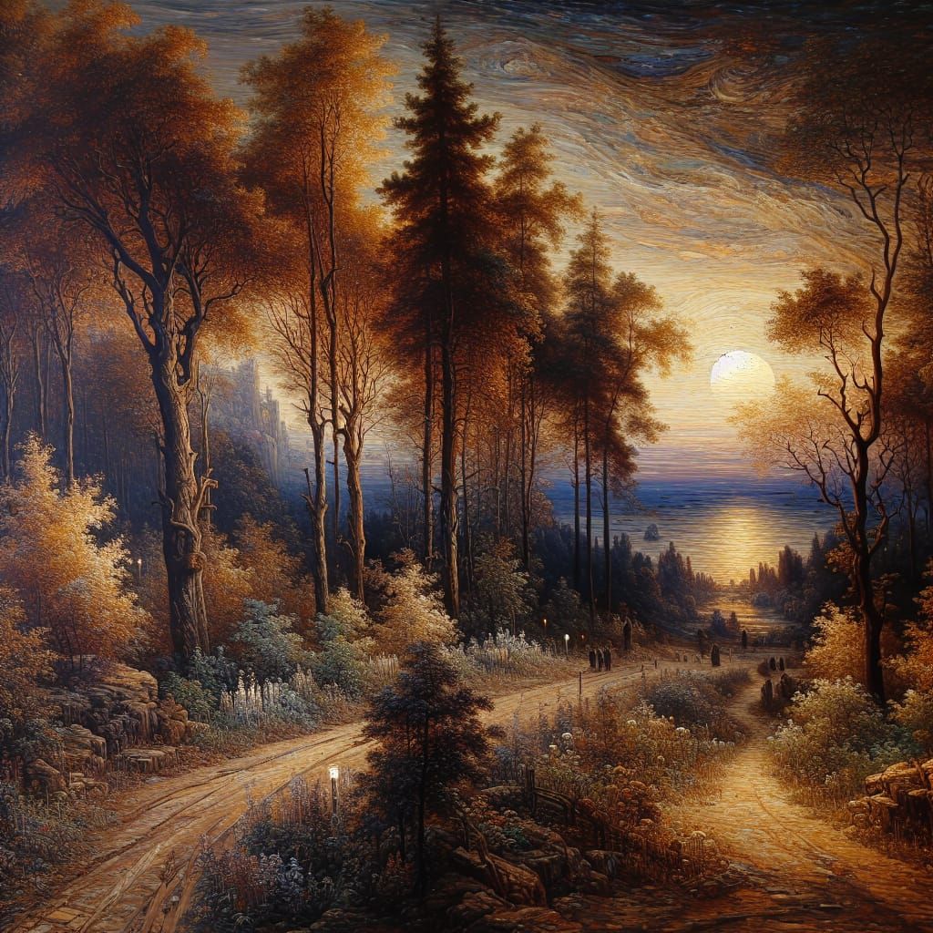 Twilight Landscape in Impasto Oil Painting Style