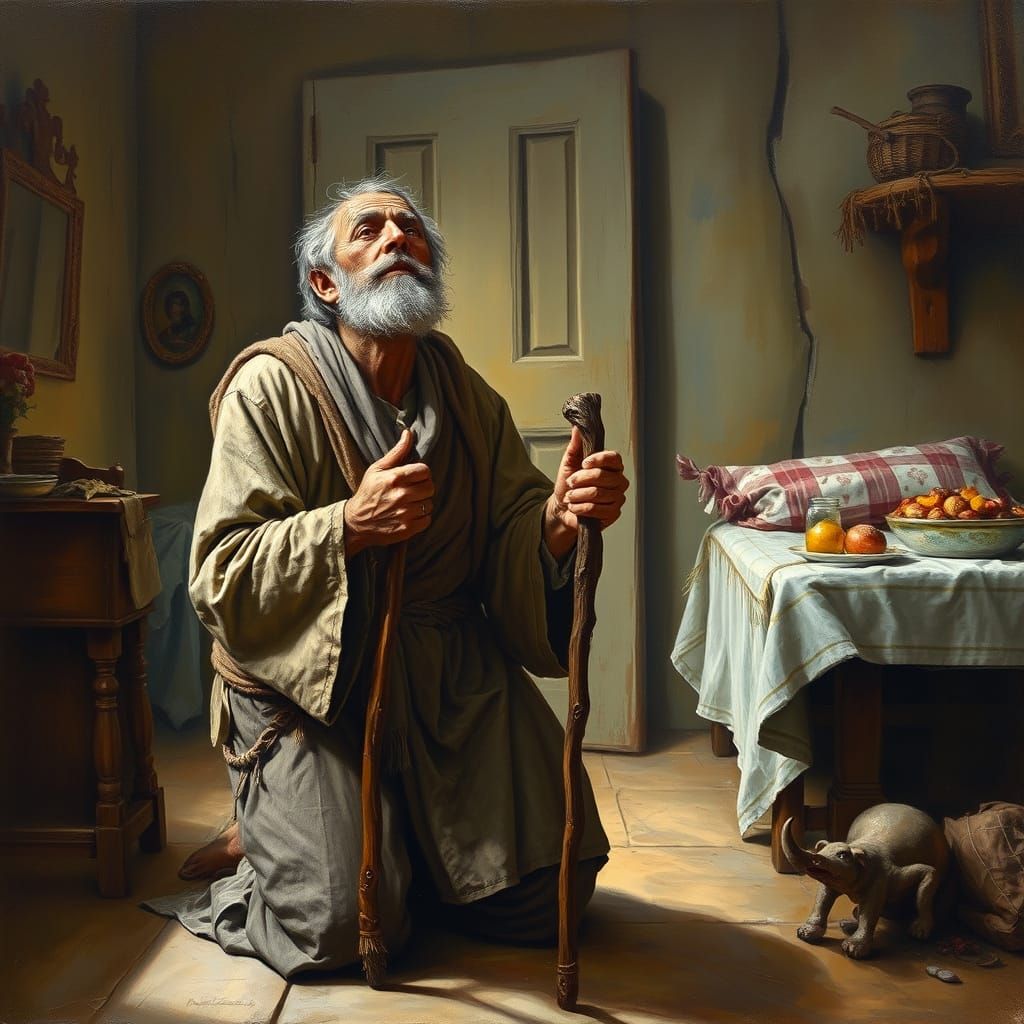 Humble Beggar Receives Hospitality Oil Painting