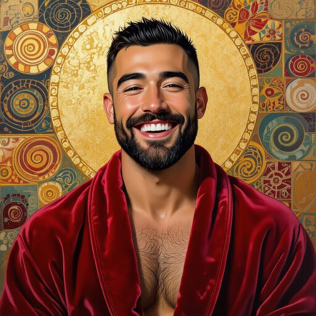 Smiling Man in Velvet Bathrobe: Expressionist Portrait