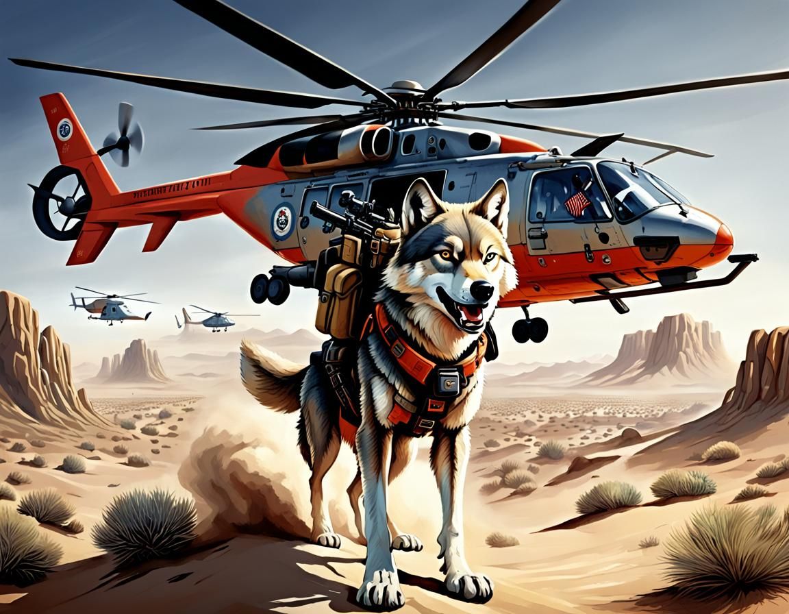 Anthropomorphic Wolf Helicopter Search and Rescue Mission
