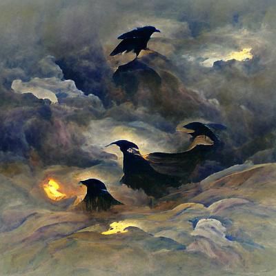 Odin's Ravens Huginn and Muninn in Flight