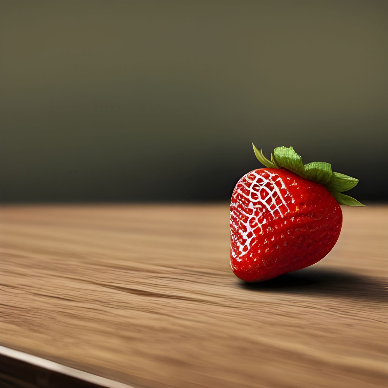 Photorealistic Strawberry on Rustic Wooden Table