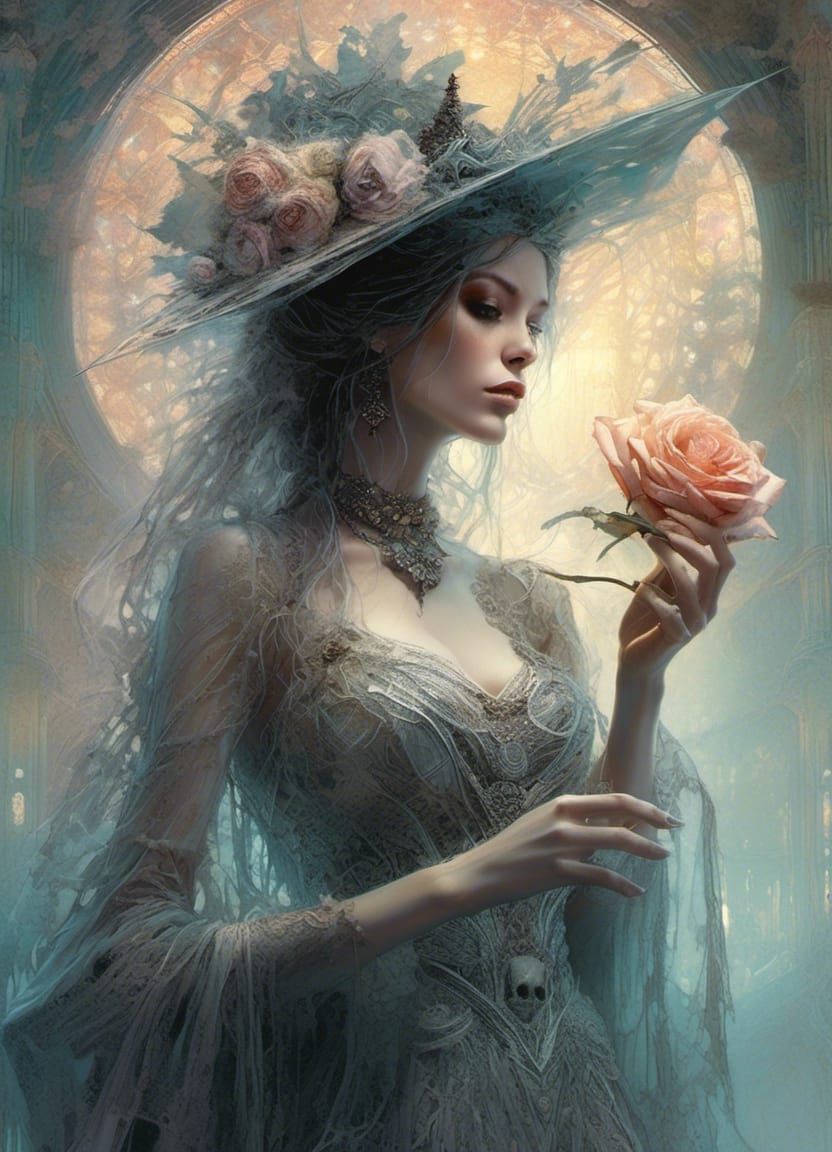 Sinister Pastel Witch Bride with Rose