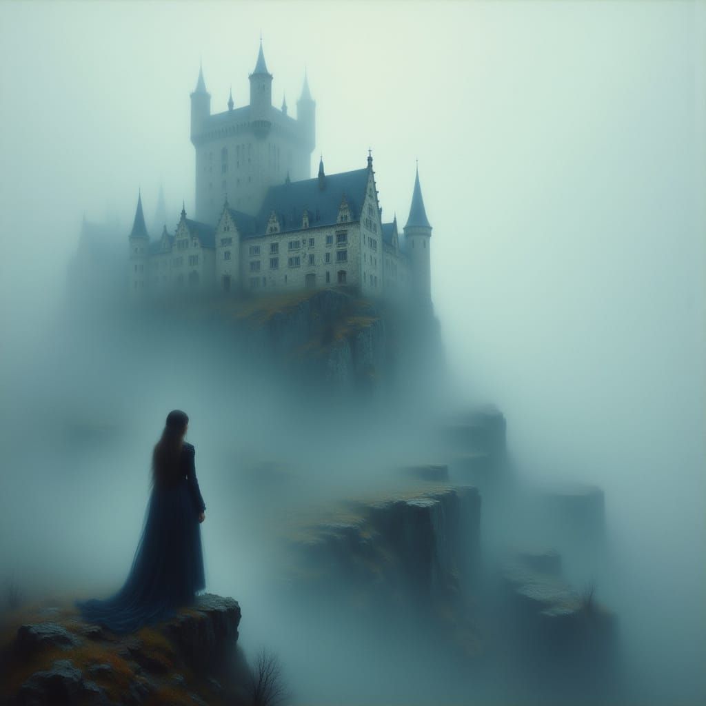 Castle on Cliff in Romantic Style