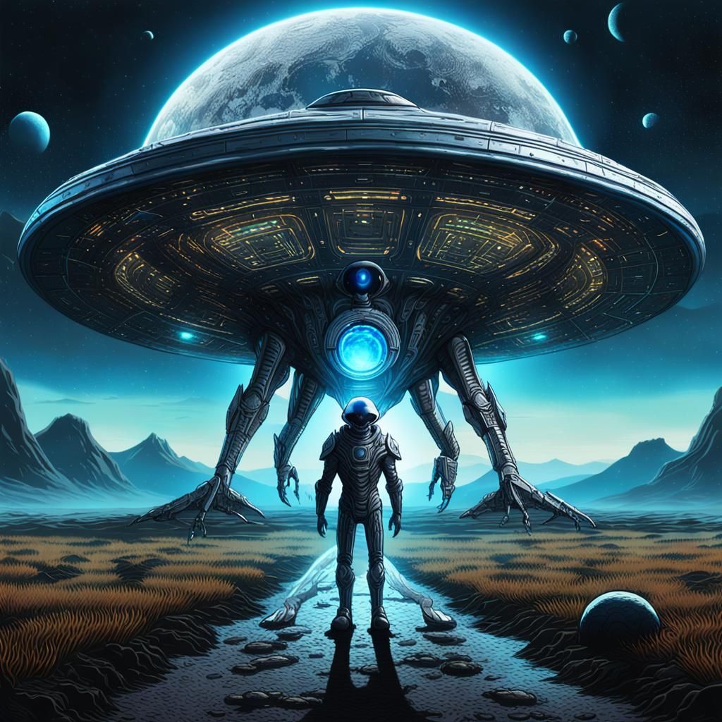 Alien Landing: Silver Armor in Sci-Fi Concept Art