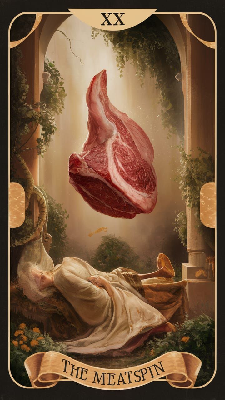 Tarot Card: The Meatspin in Digital Art Style