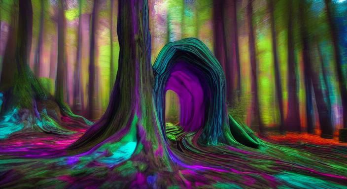 Glowing Portal in Forest, Surreal Oil Painting