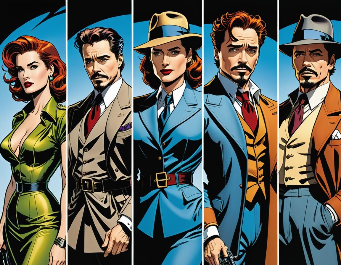 1940s Detectives Explore Ancient Temple: Comic Book Art