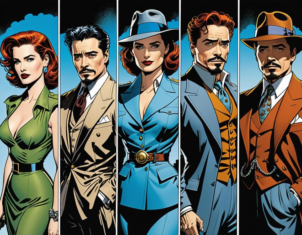 1940s Detectives Explore Ancient Temple: Comic Book Art