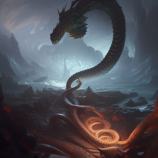 Jormungandr Dark Fantasy Concept Art in 8k