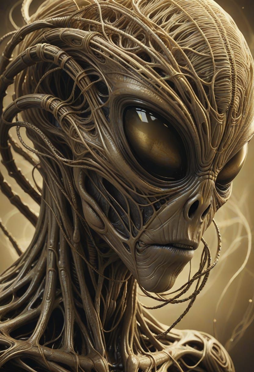 Melancholy Alien of Golden Fibers in Sepia Tones