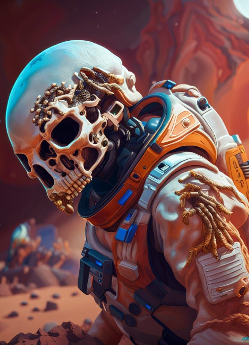 Hyperrealistic Archeological Find: Alien Skull on Mars