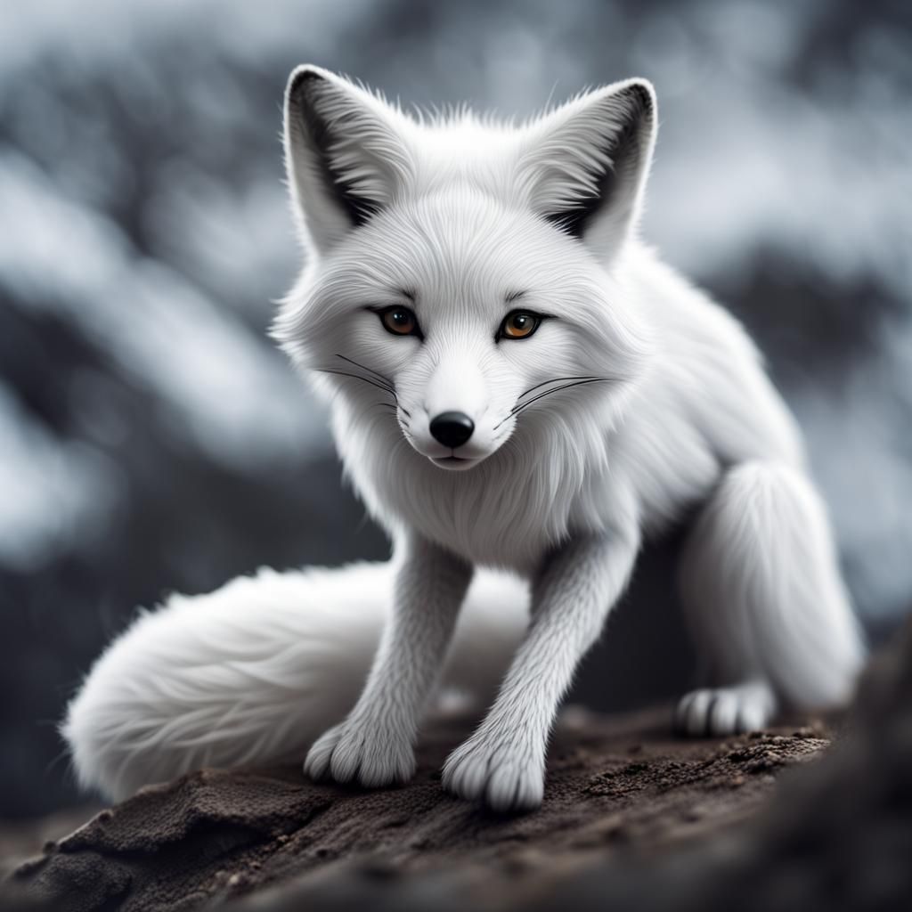 Chibi White Fox in Hyperrealistic Digital Art