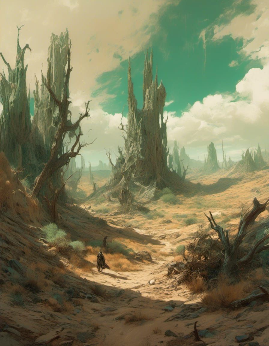 Desert Scrubland Starry Night in Digital Art Style