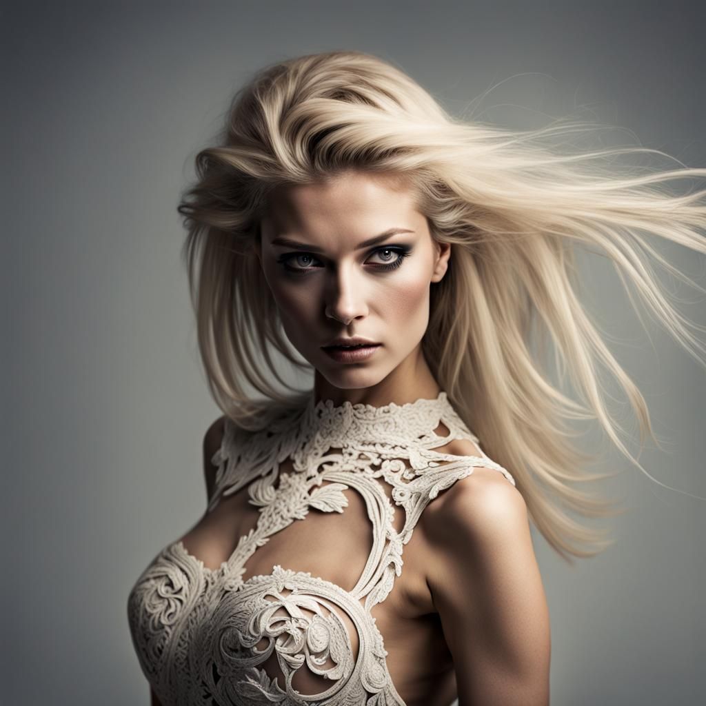 Sinister Blonde Model Portrait in High Resolution