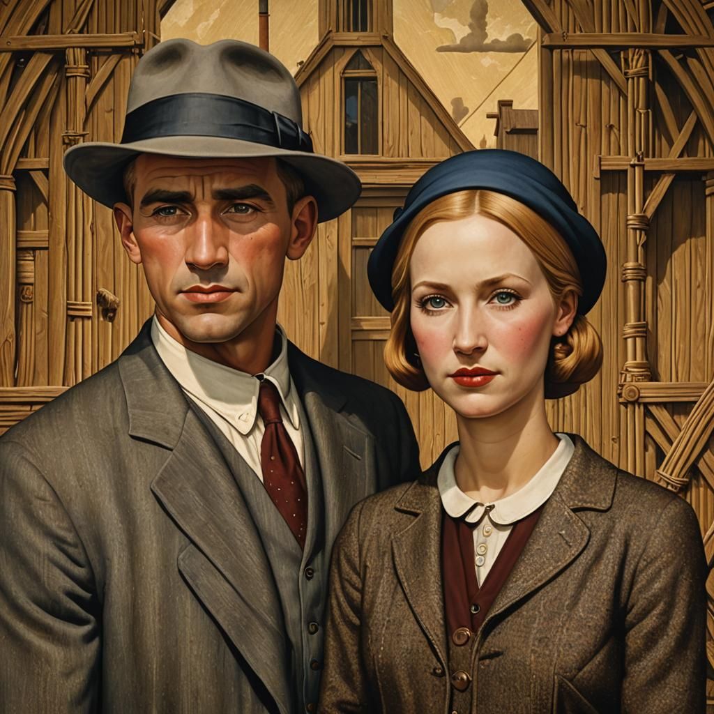 Bonnie and Clyde in American Gothic Style