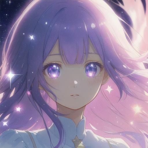 Anime Girl with Star Eyes in Watercolor Style