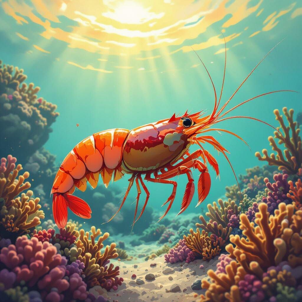 Vibrant Shrimp on Sunny Coral Reef